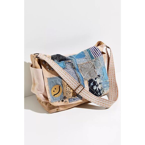Free People Handbags - Free People Patchwork Crossbody Bag - Blue and Tan